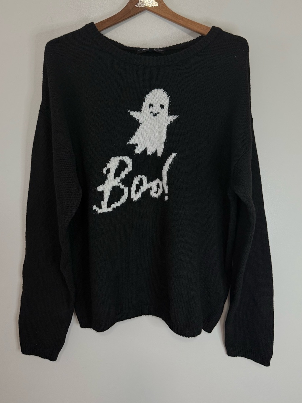 State of Mine NWT Boo Ghost Knit Sweater Black and White size large